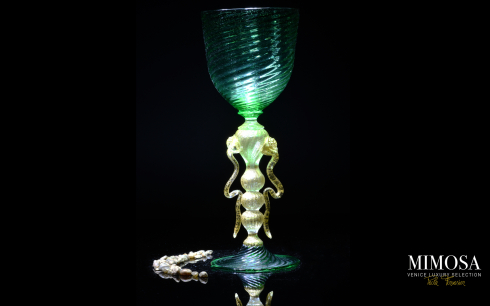 Calice in vetro Verde e Oro